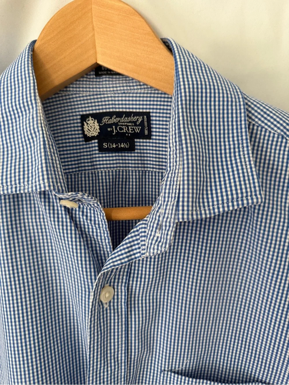 J.Crew Haberdashery 80s 2 ply Blue Gingham Dress Shirt Small 14-14½